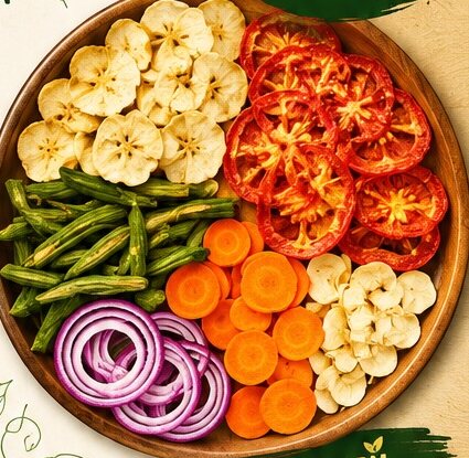 Bowl of naturally dehydrated vegetables and fruits