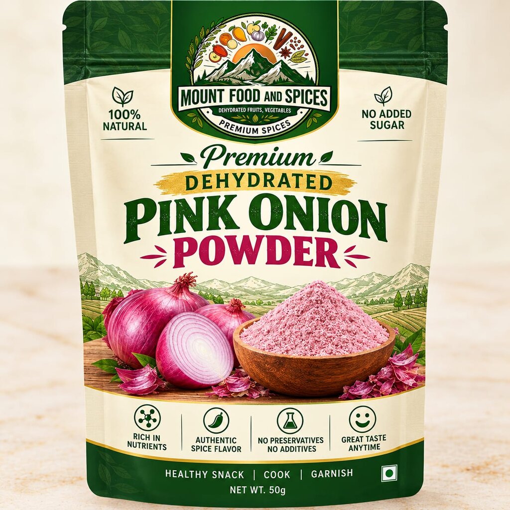 Premium Dehydrated Pink Onion Powder pouch by Mount Food and Spices